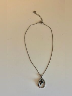 Lia Sophia Silver Teardrop Pendant Necklace, Black Mother-of-Pearl Ball Pendant